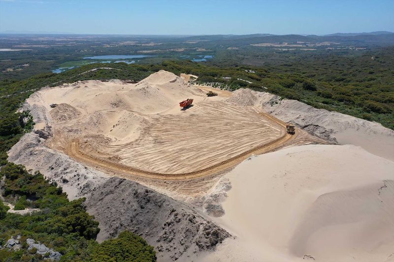 Aerial view of the pit on the Nullaki peninsula, with the coast behind